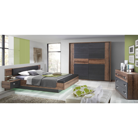 Pat Cu Noptiere Rondino, Dimensiune Saltea 160 x 200 Cm, Black Oak Mud Oak-01