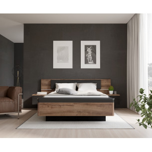 Pat Cu Noptiere Rondino, Dimensiune Saltea 140 x 190 Cm, Black Oak Mud Oak