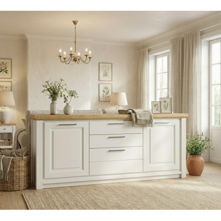 Bufet 2 Usi Si 3 Sertare Thuxon Alb, Stejar Furniruit, 195 Cm-01