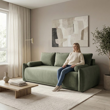 Canapea Extensibila Vida, 3 Locuri, Lada Depozitare, Verde, 225 Cm-01