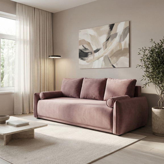 Canapea Extensibila Vida, 3 Locuri, Lada Depozitare, Roz, 225 Cm