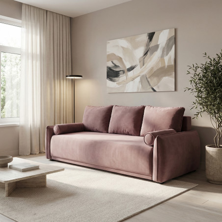 Canapea Extensibila Vida, 3 Locuri, Lada Depozitare, Roz, 225 Cm-01