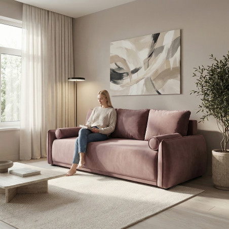 Canapea Extensibila Vida, 3 Locuri, Lada Depozitare, Roz, 225 Cm-01