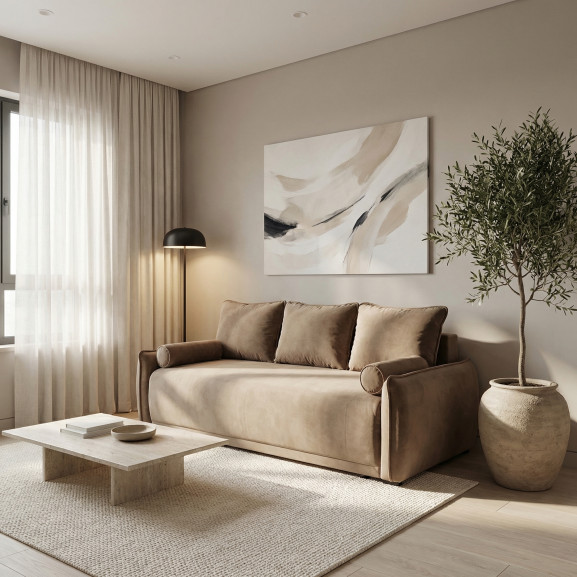 Canapea Extensibila Vida, 3 Locuri, Lada Depozitare, Maro, 225 Cm