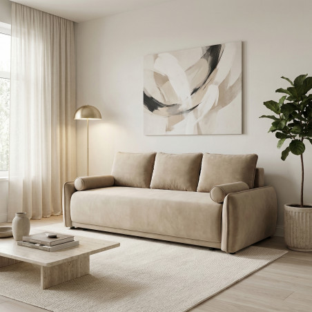 Canapea Extensibila Vida, 3 Locuri, Lada Depozitare, Bej, 225 Cm-01