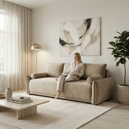 Canapea Extensibila Vida, 3 Locuri, Lada Depozitare, Bej, 225 Cm-01
