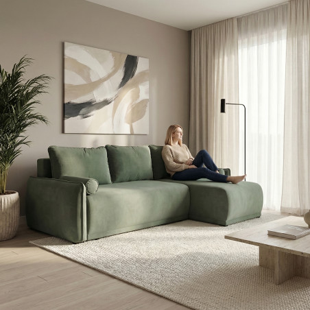 Coltar Extensibil Vida Interschimbabil Stanga/Dreapta, 5 Locuri, Lada Depozitare, Verde, 256 Cm-01