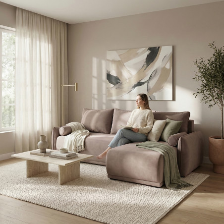 Coltar Extensibil Vida Interschimbabil Stanga/Dreapta, 5 Locuri, Lada Depozitare, Roz, 256 Cm-01