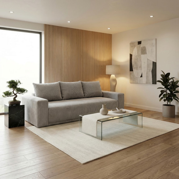 Canapea Extensibila Otis, 3 locuri, Lada Depozitare,  Gri deschis, 240 Cm