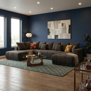 Coltar U Extensibil Otis Dreapta, 6 Locuri, Lada Depozitare, Gri Inchis, 357 Cm