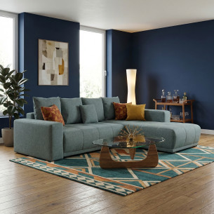 Coltar Extensibil Cu Otoman Dreapta Otis, 5 Locuri, Lada Depozitare, Gri Albastrui, 280 Cm