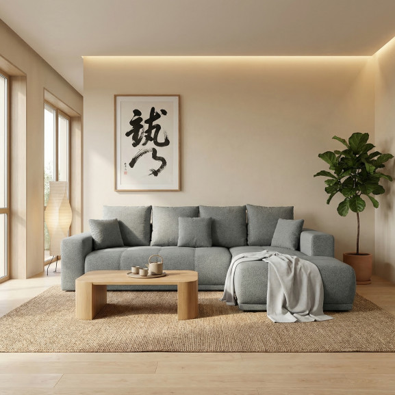 Coltar Extensibil Cu Otoman Dreapta Otis, 5 Locuri, Lada Depozitare, Gri, 280 Cm