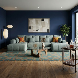 Coltar U Extensibil Otis Stanga, 6 Locuri, Lada Depozitare, Gri Albastrui, 357 Cm