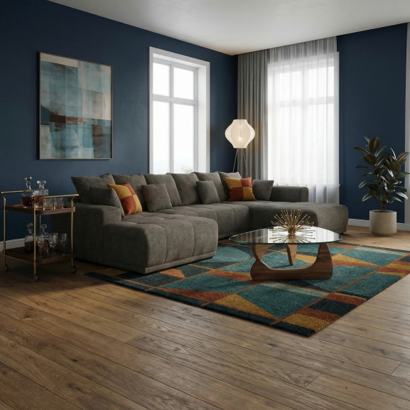 Coltar U Extensibil Otis Stanga, 6 Locuri, Lada Depozitare, Gri Inchis, 357 Cm