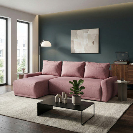 Coltar Extensibil Lea Interschimbabil Stanga/Dreapta, 5 Locuri, Lada Depozitare, Roz, 256 Cm-01