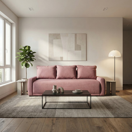 Canapea Extensibila Lea, 3 Locuri, Lada Depozitare, Roz, 225 Cm-01