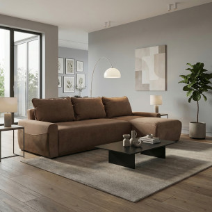 Coltar Extensibil Lea Interschimbabil Stanga/Dreapta, 5 Locuri, Lada Depozitare, Maro 256 Cm