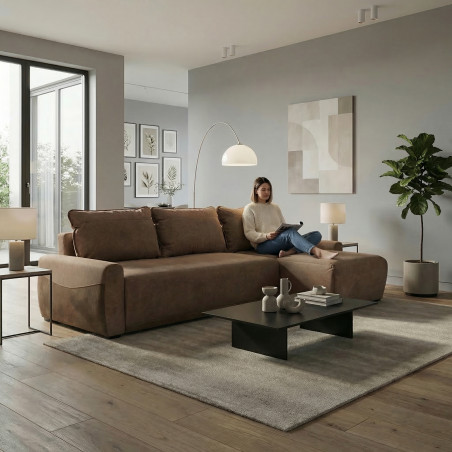 Coltar Extensibil Lea Interschimbabil Stanga/Dreapta, 5 Locuri, Lada Depozitare, Maro 256 Cm-01