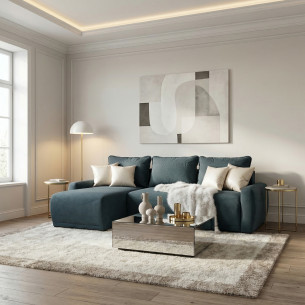 Coltar Extensibil Lea Interschimbabil Stanga/Dreapta, 5 Locuri, Lada Depozitare, Albastru, 256 Cm