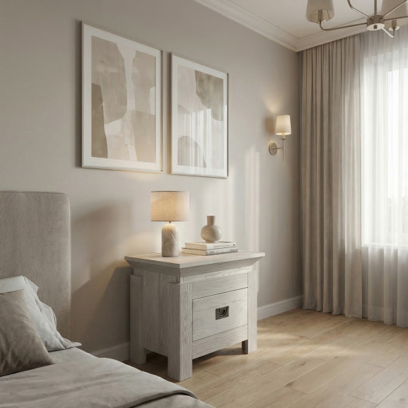 Noptiera Casablanca Loft Cu 1 Sertar Gri, 58.3 Cm