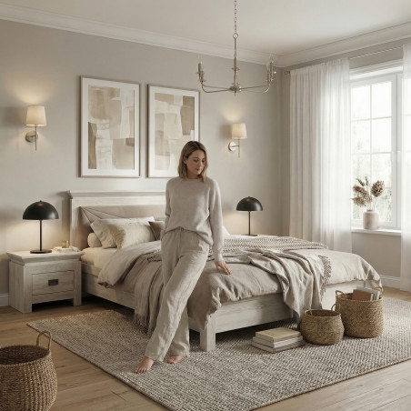 Pat Dormitor Casablanca Loft, Dimensiune Saltea 140 x 200 Cm, Cu Tablie Tapitata, Gri,-01