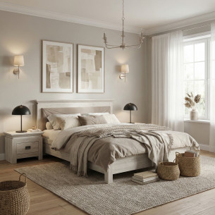 Set Dormitor Casablanca Loft, Pat Cu Dimensiune Saltea 180 X 200, Dulap De 150 Cm, 2 Noptiere