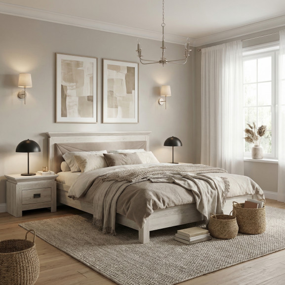 Set Dormitor Casablanca Loft, Pat Cu Dimensiune Saltea 180 X 200, Dulap De 150 Cm, 2 Noptiere