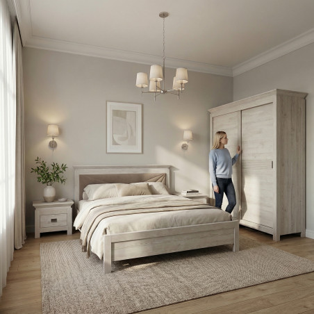 Set Dormitor Casablanca Loft, Pat Cu Dimensiune Saltea 180 X 200, Dulap De 210 Cm, 2 Noptiere-01
