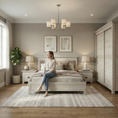 Set Dormitor Casablanca Loft, Pat Cu Dimensiune Saltea 140 X 200, Dulap De 210 Cm, 2 Noptiere-01