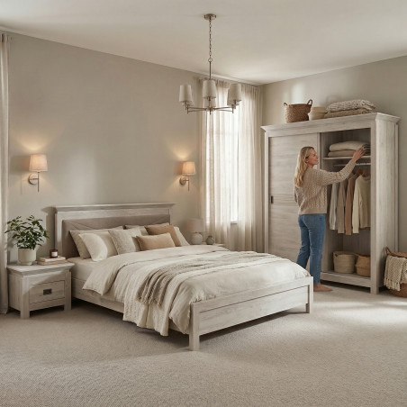 Set Dormitor Casablanca Loft, Pat Cu Dimensiune Saltea 140 X 200, Dulap De 210 Cm, 2 Noptiere-01