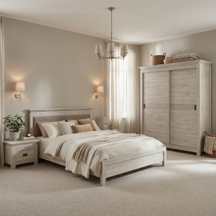 Set Dormitor Casablanca Loft, Pat Cu Dimensiune Saltea 140 X 200, Dulap De 210 Cm, 2 Noptiere