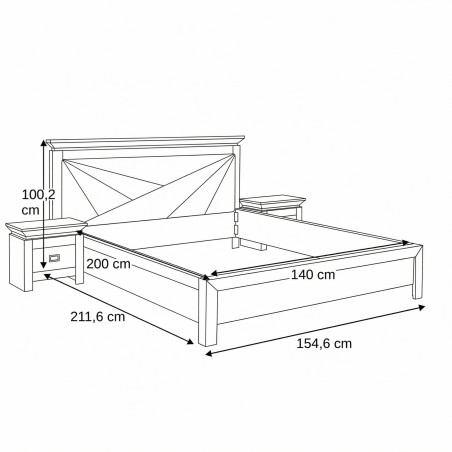 Set Dormitor Casablanca Loft, Pat Cu Dimensiune Saltea 140 X 200, Dulap De 210 Cm, 2 Noptiere-01