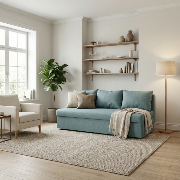 Canapea Extensibila Vario, Cu Lada Depozitare, 3 Locuri, Albastru, 80 x 191 x 98 Cm