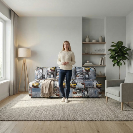 Canapea Extensibila Cu Lada Depozitare Vario Taxi Ny City, Multicolor, 191 x 98 x 80 Cm-01