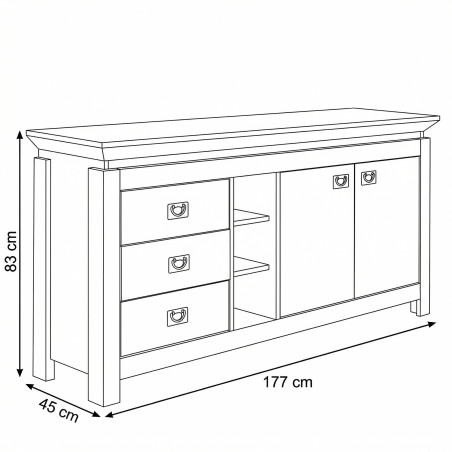 Comoda Casablanca Loft Cu 2 Usi Si 3 Sertare Gri Antic, 177 Cm-01
