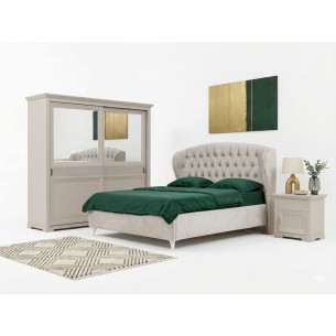 Set Dormitor Verona Kashmir Cu Pat Tapitat, Dimensiune saltea 160 X 200 Cm, 2 Noptiere Si Dulap