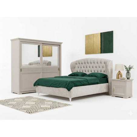 Set Dormitor Verona Kashmir Cu Pat Tapitat, Dimensiune saltea 160 X 200 Cm, 2 Noptiere Si Dulap-01