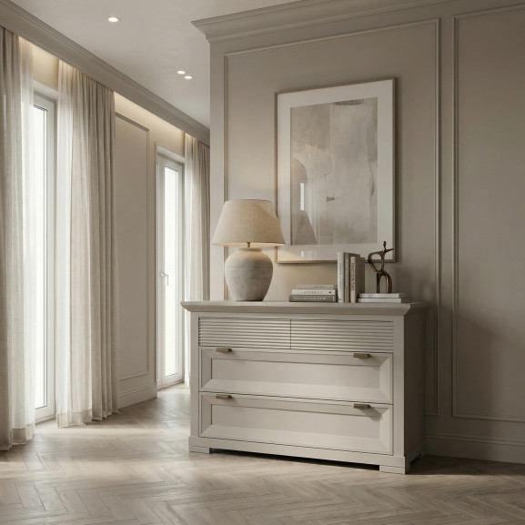 Comoda Cu 4 Sertare Verona Kashmir, Vopsit, Mobila Living, Inchidere Silentioasa, Sistem Push To Open, 125.8 cm