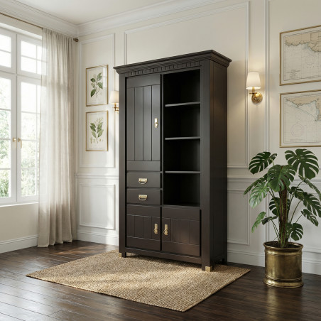 Vitrina 3 Usi Si 2 Sertare Saint Tropez, Vopsit Negru, 111 Cm-01