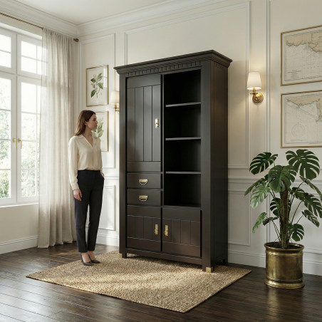 Vitrina 3 Usi Si 2 Sertare Saint Tropez, Vopsit Negru, 111 Cm-01