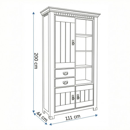 Vitrina 3 Usi Si 2 Sertare Saint Tropez, Vopsit Negru, 111 Cm-01