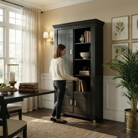 Vitrina 3 Usi Si 2 Sertare Saint Tropez, Vopsit Negru, 111 Cm-01