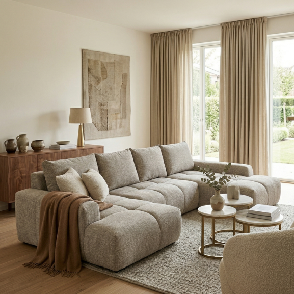 Coltar U Extensibil Luna, 6 Locuri, Onyx 3 Linen, 330 Cm