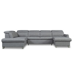 Coltar U Extensibil Cu Lada Tiago, Stanga, 6 Locuri, Tetiere Reglabile, Gri, 330 Cm