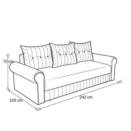 Canapea Extensibila Chic, 3 Locuri, Lada Depozitare, Albastru, 242 Cm-01