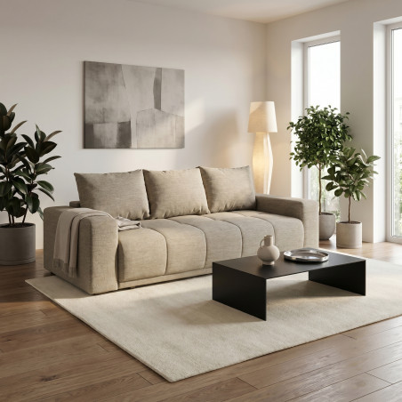 Canapea Extensibila Green, 3 locuri, Lada Depozitare, Bej, Stelar 16, 240 Cm-01