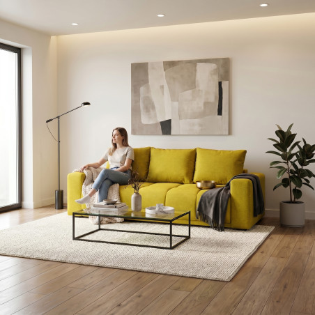 Canapea Extensibila Green, 3 locuri, Lada Depozitare, Galben, Otusso 14, 240 Cm-01
