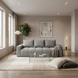 Canapea Extensibila Green, 3 locuri, Lada Depozitare, Gri, Forli Flax, 240 Cm