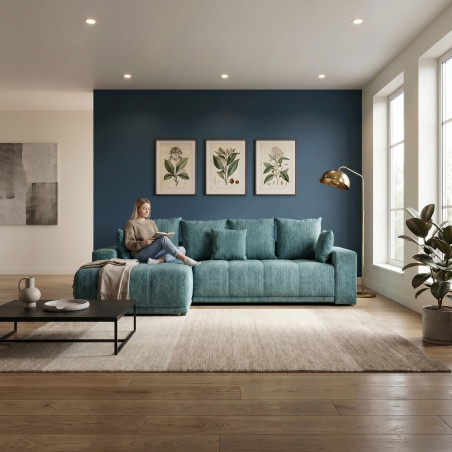 Coltar Cu Insula Dreapta Green, 5 Locuri, Lada Depozitare, Albastru, Palacio 77, 280 Cm-01