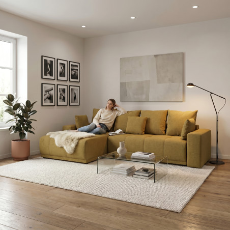 Coltar Cu Insula Dreapta Green, 5 Locuri, Lada Depozitare, Mostard, 280 Cm-01